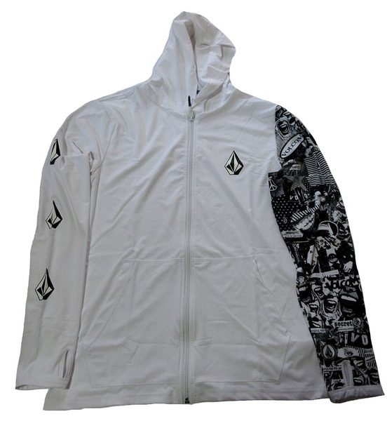 ボルコム フード ジップアップ 長袖 ラッシュガード Lサイズ ホワイト A9312203 Volcom ICONIC STONE COLLAGE