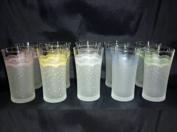 ☆SALE☆タンブラー10個セット☆ カメイガラス レース ガラスコップ 昭和レトロ 新品未使用 klace10-L5 ※箱なし