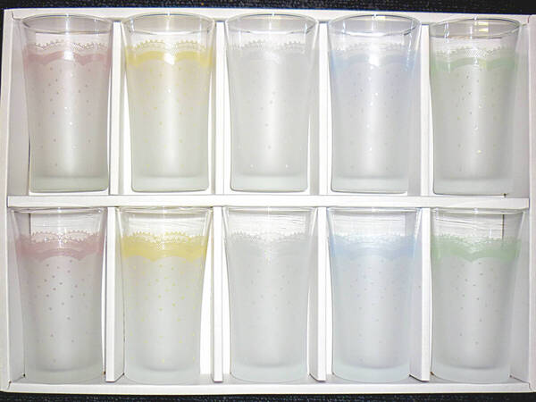 ☆SALE☆タンブラー10個セット☆ カメイガラス レース ガラスコップ 昭和レトロ 新品未使用 klace10-L6 ※箱なし