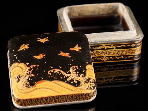 茶道具 時代漆塗 雲龍蒔絵 香合 時代箱 V R8344