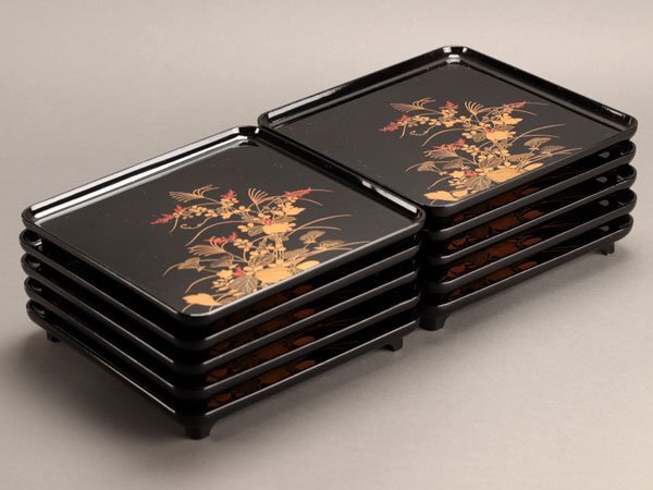 Amazon.co.jp: 輪島塗 桜紅葉 蒔絵 黒塗 吸物椀 5客 天然木製 木