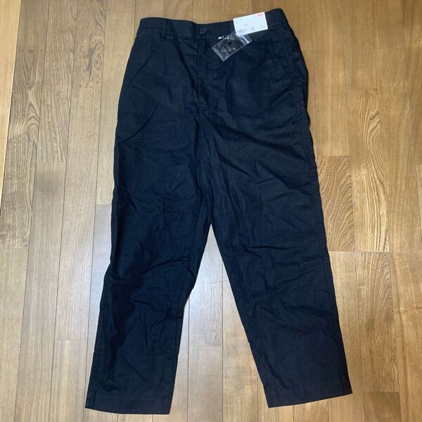 新品ユニクロUNIQLOリネンコットンテーパードパンツLレディース黒