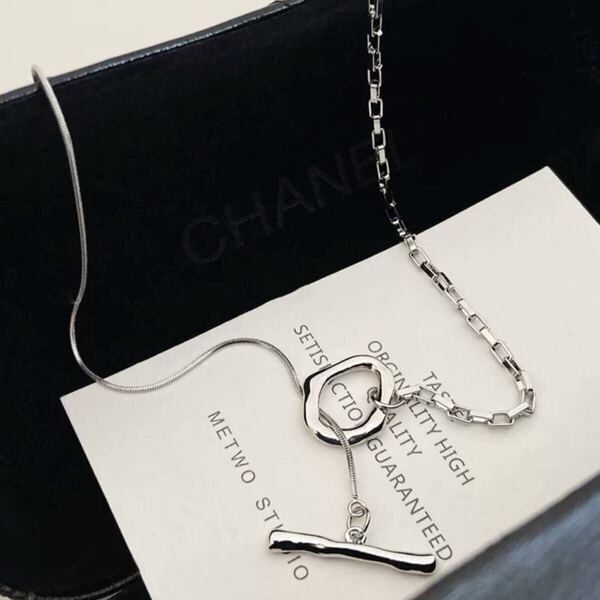 ロングチェーン ラリエット マンテルチェーン ネックレス アシメ シンプル 2way シルバー silver