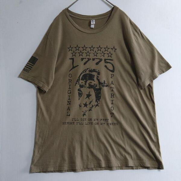 421 NINE LINE 半袖Tシャツ XL 黄土茶 プリント絵 US古着