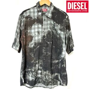 DIESEL ディーゼル Black S-Umbe-Ssl-Globe Shirt マルチ チェック シャツ Dロゴ刺繍 50 XL