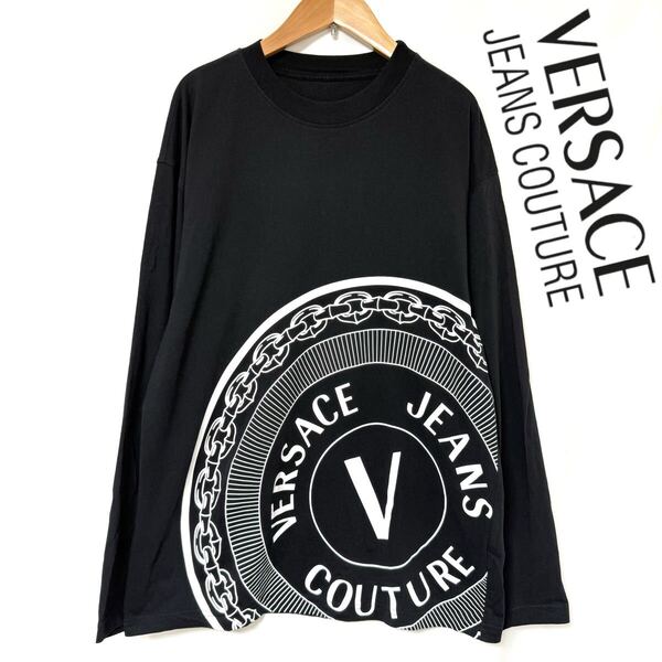 Versace Jeans Couture ヴェルサーチ Vロゴ プリント ロンT メンズ ユニセックス Tシャツ ブラック L