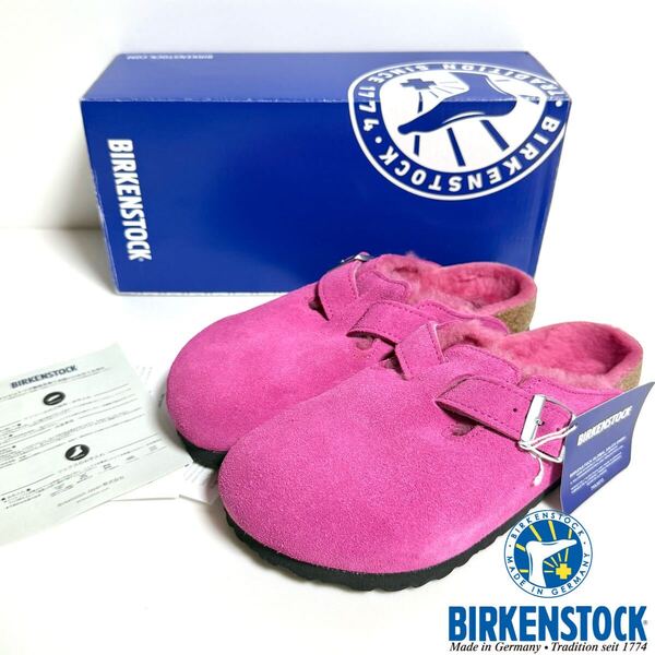 タグ付き 未使用品 BIRKENSTOCK ビルケンシュトック BOSTON SHEARLING ボストン シアリング レザー ボア Fuchsia Tulip ピンク 24cm