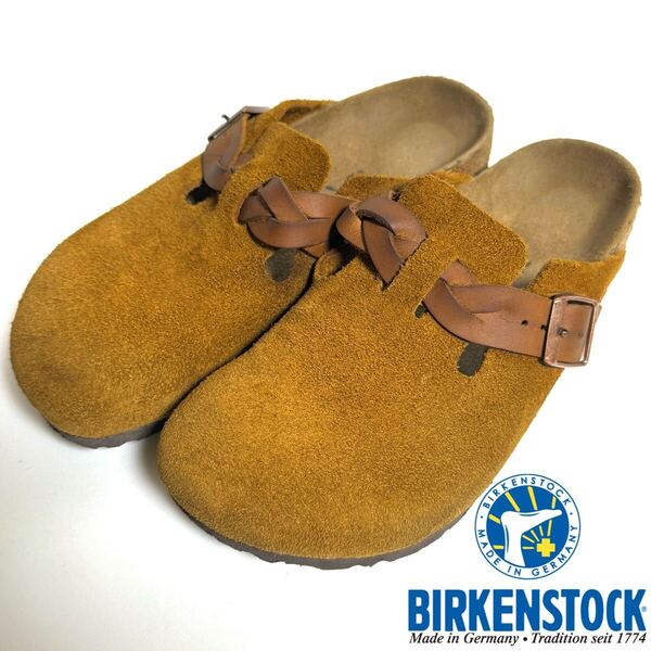 BIRKENSTOCK ビルケンシュトック BOSTON BRAIDED SUEDE ボストン ブレイデッド スエードレザー 編み込み サンダル ミンク 24.5cm 38
