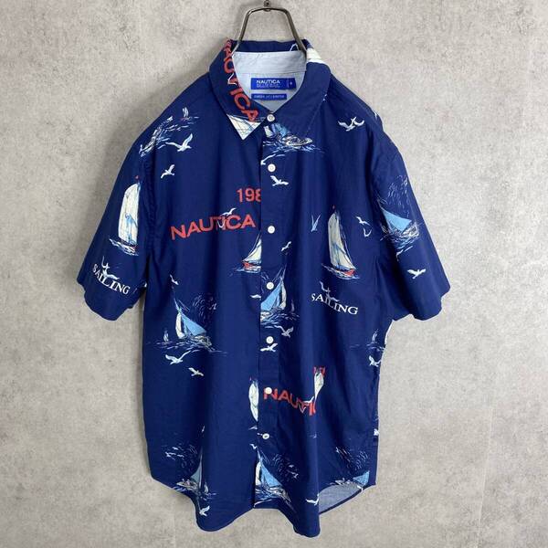 NAUTICA ノーティカ アロハシャツ 半袖シャツ ヨット セーリング ブルー 青 M