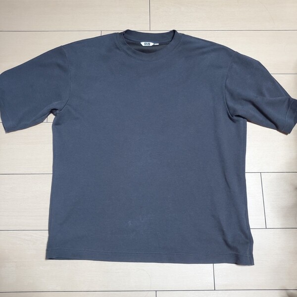 UNIQLO Tシャツ エアリズムコットンオーバーサイズT/ボーダー/5分袖 ユニクロ Tシャツ L 半袖Tシャツ
