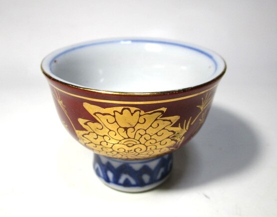 海】九谷焼 各種茶杯 酒杯 10客 高級金彩色絵 古染付 金襴手