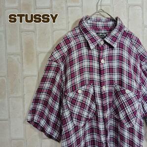 STUSSY ステューシー 半袖 シャツ チェック パープル