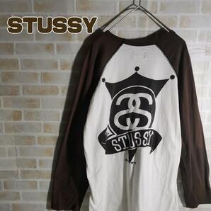 STUSSY ステューシー Tシャツ 長袖 ラグラン ブラウン 白 SS