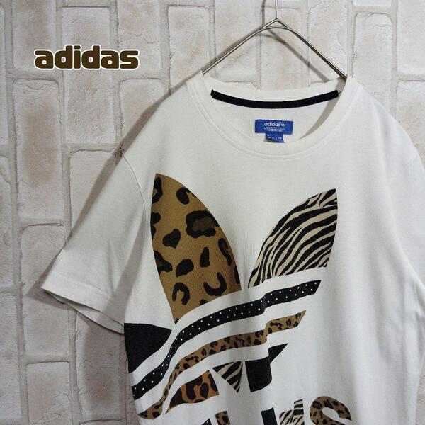 アディダス adidas Tシャツ 半袖 トレフォイル レオパード 白