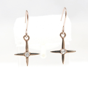 DKG★送料無料★ 美品 K10PG ダイヤモンド クロス フック ピアス D0.01×2 K10 ピンクゴールド ダイヤ 十字架 フックピアス ダイヤピアス