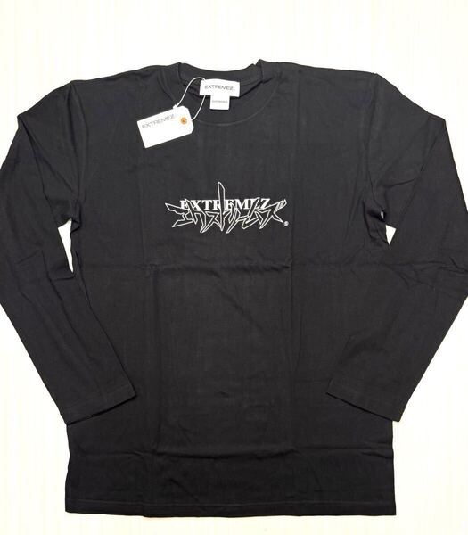 (送料無料)新品未使用品 EXTREMEZエクストリームズ コットン100% メンズ長袖Tシャツ ☆色ブラック☆サイズ M 着丈約68身幅 約52袖丈 約60㎝