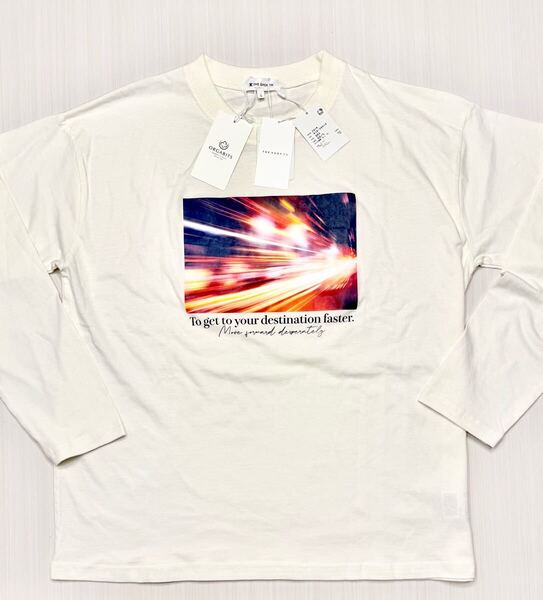 (送料無料)新品未使用品 THE SHOP TK タケオキクチ オーガニックコットン100% メンズ プリント長袖Tシャツ☆サイズL着丈 約69、身幅 約59㎝
