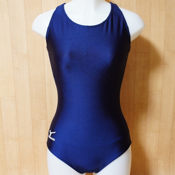 mizuno ミズノ 光沢つるすべネイビー 紺色スポーツ水着 美品/M◇競泳水着 部活 スイミング