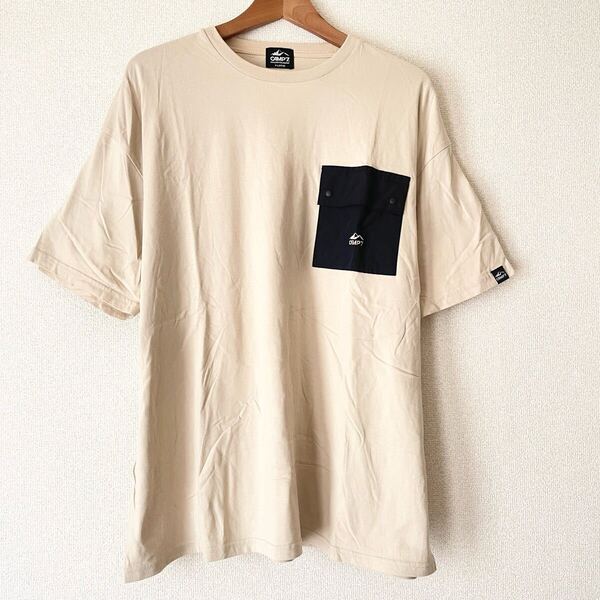 キャンプ7 オーバーサイズ 半袖Tシャツ XL ベージュ 胸ポケット コットン 綿 ビッグシルエット ゆるダボ CAMP7 アウトドア 夏 休日 大きめ