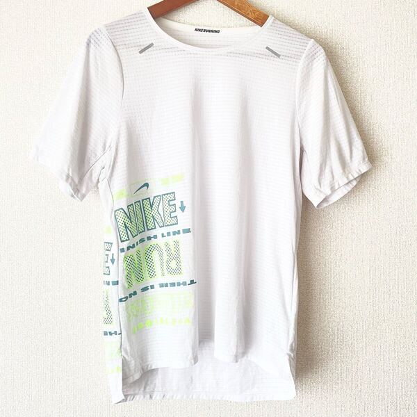 ナイキ ランニング Tシャツ 半袖 M 165-175cm★ポリエステル NIKE RUNNING DRI-FIT ドライフィット ホワイト 白 通気性 速乾性