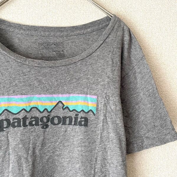 made in USA★パタゴニア レディース 半袖Tシャツ グレー S★古着 ビンテージ ロゴ ブランド コットン 綿 登山 キャンプ アウトドア