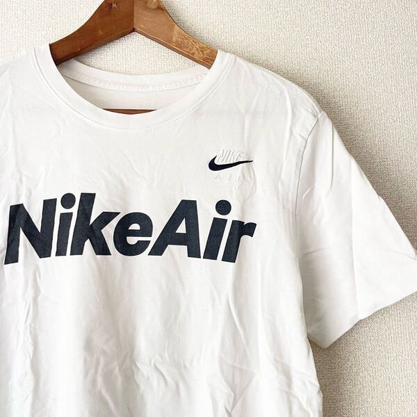 ナイキ 半袖Tシャツ ホワイト M★NIKE AIR トルコ製★スポーツ スウォッシュ 胸元 刺繍 ロゴ 文字 サッカー メンズ