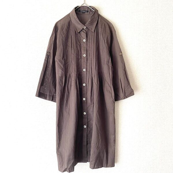 23区 オンワード樫山 薄手 春夏 5分丈 チュニック ワンピース コットン 綿 38 M〜L★158〜164cm★ブラウン シャツ ロングシャツ ボタン