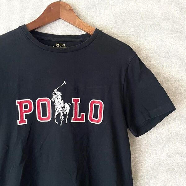 ポロ ラルフローレン 半袖 Tシャツ 海外サイズ M 175cm L相当★ヴィンテージ 90s 古着 黒 コットン POLO ロゴマーク プリント