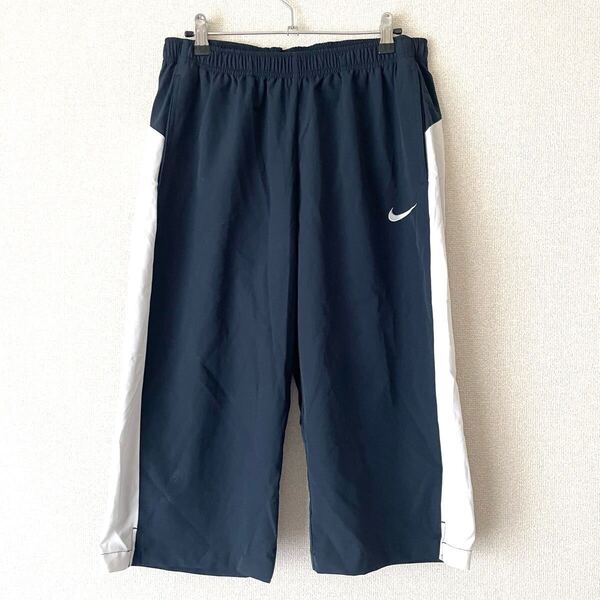 ナイキ DRI-FIT 7分丈 ハーフパンツ トラックパンツ ネイビー ホワイト XL★ジャージ ナイロン NIKE ボトムス 刺繍ロゴ スポーツ バスケ