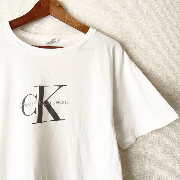 90s★made in USA★ ビンテージ CK カルバンクライン ビッグロゴ プリントTシャツ M 半袖 白 ホワイト ヴィンテージ コットン アメリカ製