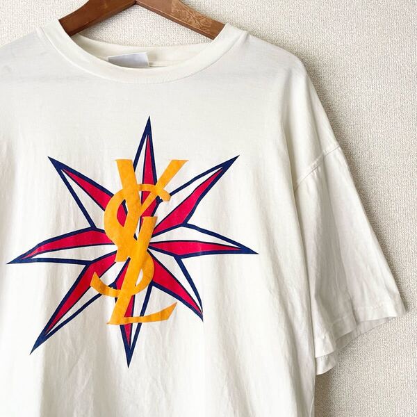 激レア ヴィンテージ イヴサンローラン Tシャツ オフホワイト 半袖 ビンテージ 希少 コレクション メンズ フリーサイズ 古着 ハイブランド