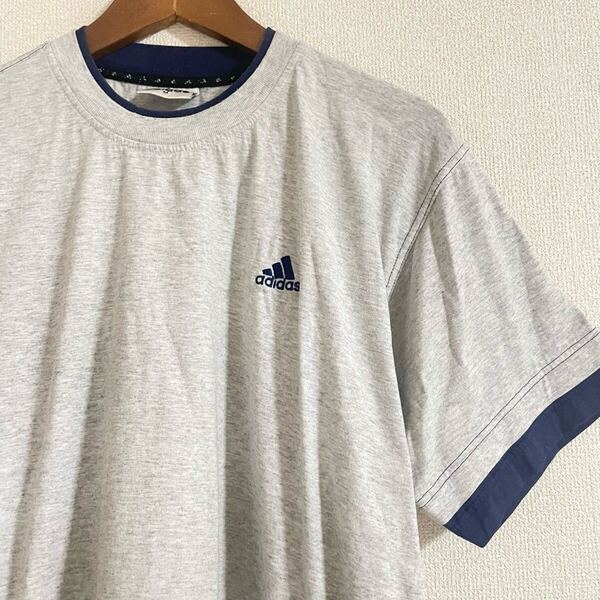ヴィンテージ アディダス 半袖Tシャツ M★海外製 T-79 グレー 平成 昭和 80s Y2K★adidas ビンテージ 刺繍 ロゴ アメリカ 古着好き