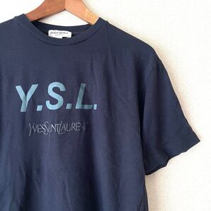 美品★YSL イヴサンローラン メンズ 半袖Tシャツ★ネイビー M 古着 プリント ロゴ フランス ハイブランド カジュアル パリ 綿 コットン 夏