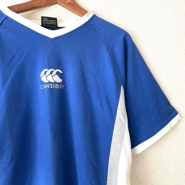 日本製 カンタベリー 半袖 ラグビーシャツ XL 175-185★青 ブルー made in JAPAN Tシャツ 古着 ビンテージ 昭和 平成 Y2K ニュージーランド