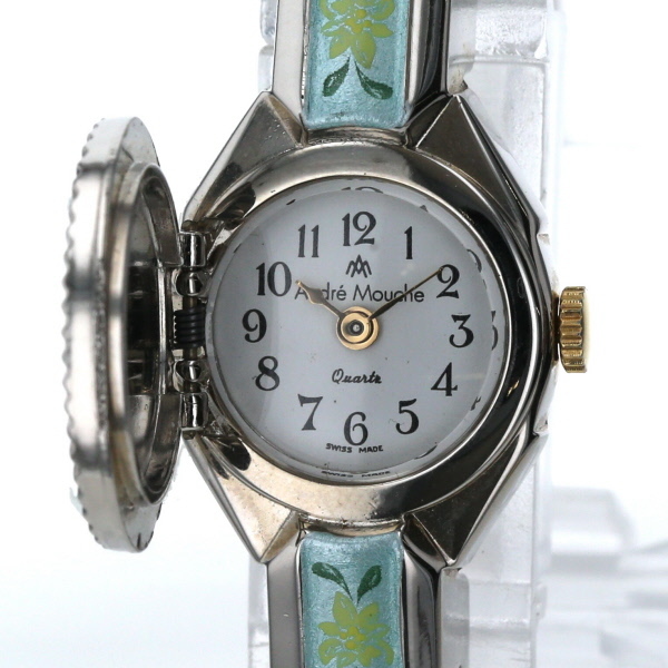 Vintage André Mouche Quartz Watch with Navy Enamel Floral