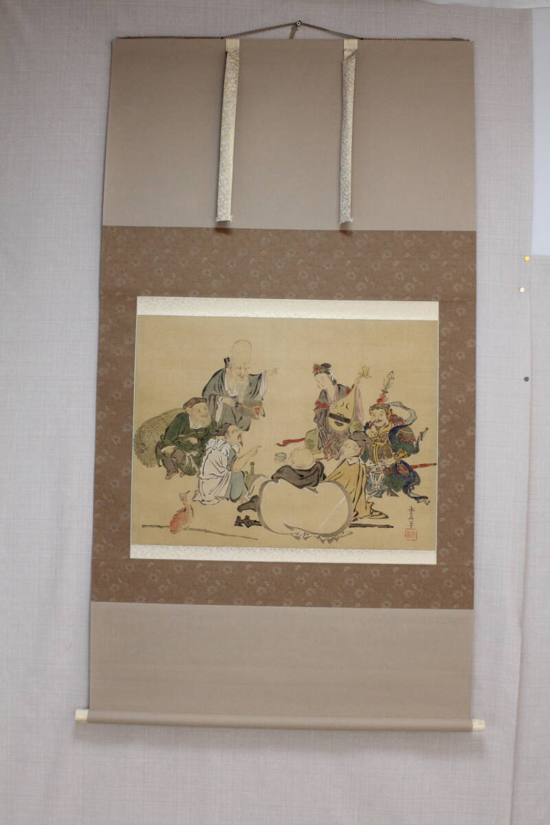【新品・未使用品】橋本雅邦　掛け軸　七福神図　開運　縁起物 Yahoo!オークション -「七福神 掛け軸」(絵画) (美術品)の落札