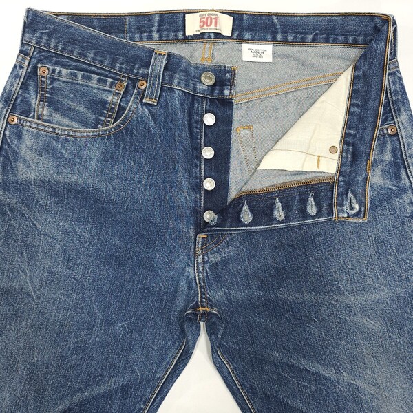 USA製Levi'sリーバイス501金糸脇割スモールeヒゲ08501-0199ハチノス00年代エイジング00sフェード廃盤デニムパンツ希少アメリカ製ジーンズ