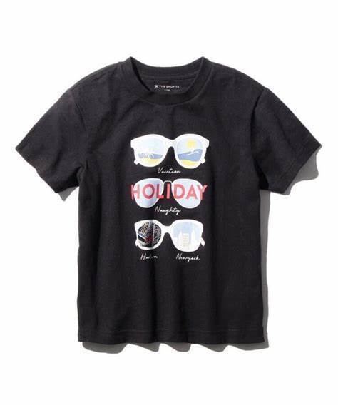 新品 THE SHOP TK(Kids)プリントクルーネックTシャツブラック(019)15(150cm) 定価1430円