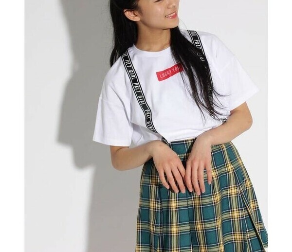 新品 PINK-latte 【コットン100%】【抗菌防臭】サス付風半袖Tシャツ オフホワイト 16(S160cm) 定価1089円