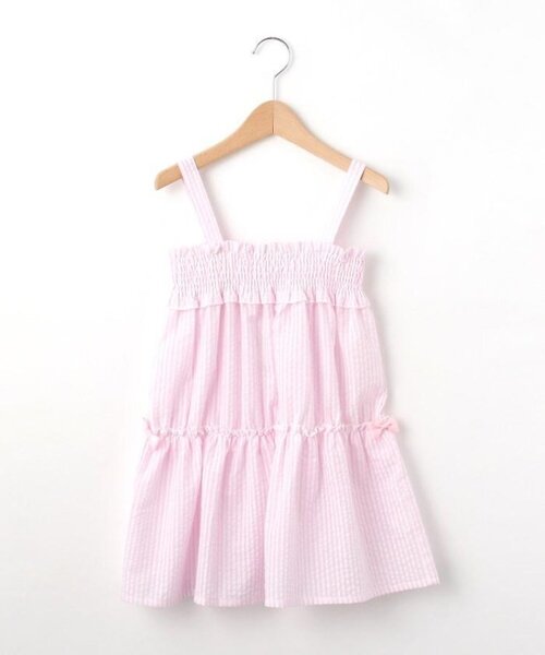 ラスト 新品 SHOO・LA・RUE/Kids 【洗濯機可】サッカーストライプワンピース ベビーピンク(371) 12(120cm) 定価3289円