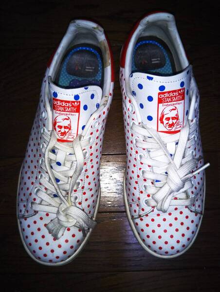 即決・送込★adidas Originals アディダス★難あり ファレル コラボ スタンスミス PW STAN SMITH SPD B25401★白x赤ドット US9(27cm)
