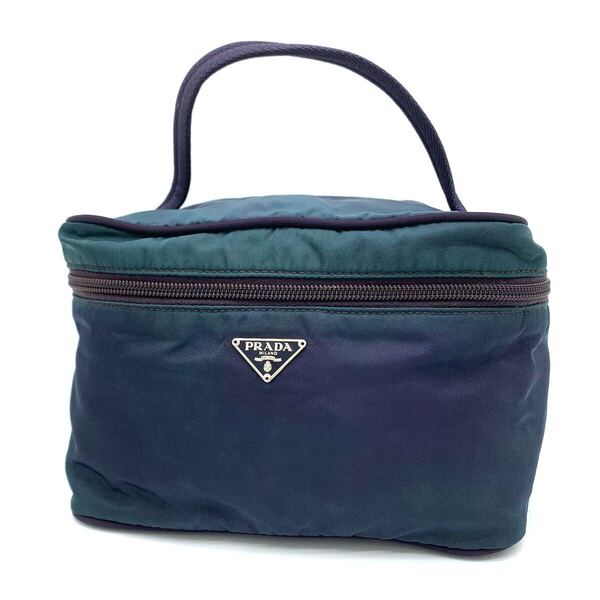PRADA ナイロン バニティバッグ 三角ロゴ プレート シルバー金具 化粧ポーチ コスメポーチ ミニ ハンドバッグ 小物入れ 手提げ レトロ