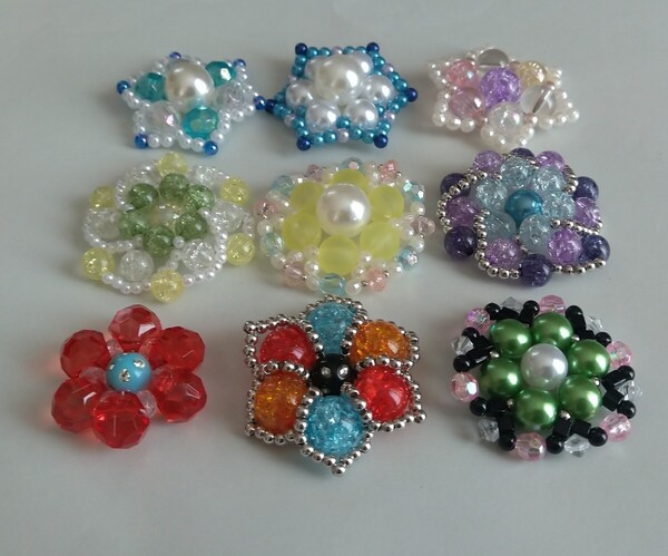② ハンドメイド ビーズ モチーフ 花モチーフ アクセサリー 手芸 パーツ 花 星 3D アップリケ ブローチ コサージュ