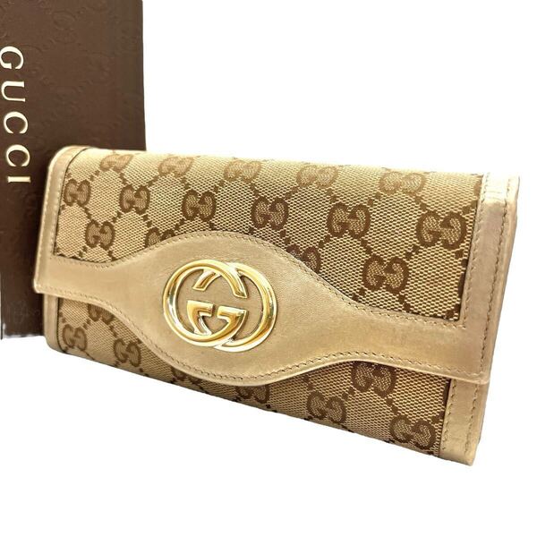 グッチ GUCCI 長財布 折り財布 インターロッキング GGキャンバス GG柄 革 レザー ゴールド金具 大容量 レディース メンズ ウィメンズ