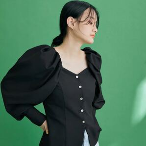 新品未使用タグ付き アダムエロペ スクエアネック ブラウス ビスチェ 黒 長袖