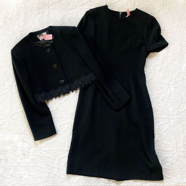 東京ソワール ブラックフォーマル 礼服 ワンピース ジャケット セットアップ 花柄刺繍 9号 喪服