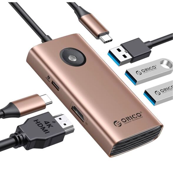 ORICO USB C ハブ 5-in-1 USB3.0 5Gbpsデータ転送 4K@30Hz HDMI出力 60W PD充電 2*USB2.0 usb ハブ ゴールド