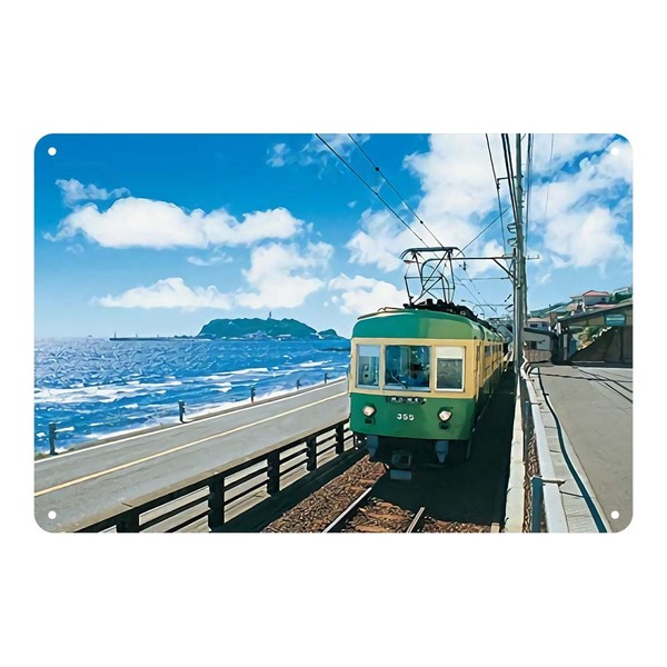 即決SALE!! 大型サイズ 60cm×40cm 美しい。江ノ島電鉄★メタル看板★アメリカン・ガレージ★新品