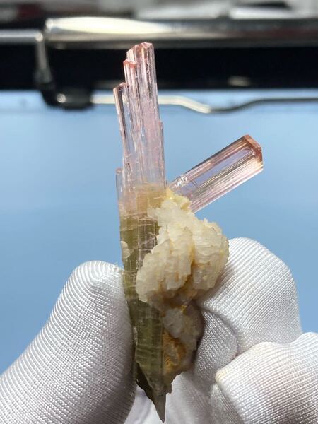 【形が素敵 素晴らしい標本】アフガニスタン パプローク産 ピンク トルマリン ウォーターメロン 水晶共生 約9g
