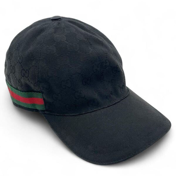 GUCCI グッチ キャップ L 黒 200035 ブラック シェリー GG キャンバス 帽子